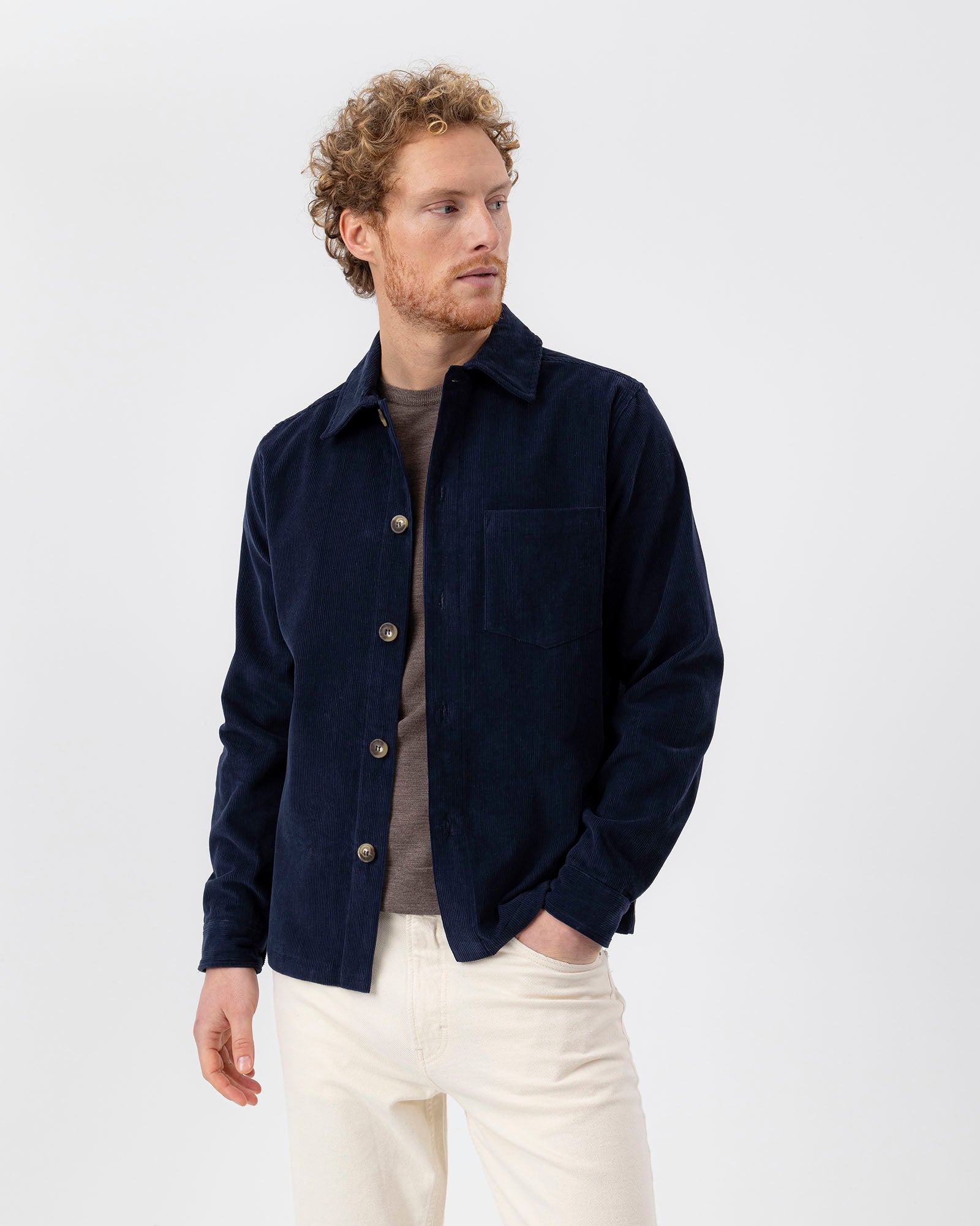 Isak Cord Overshirt- Navy – Holebrook USA