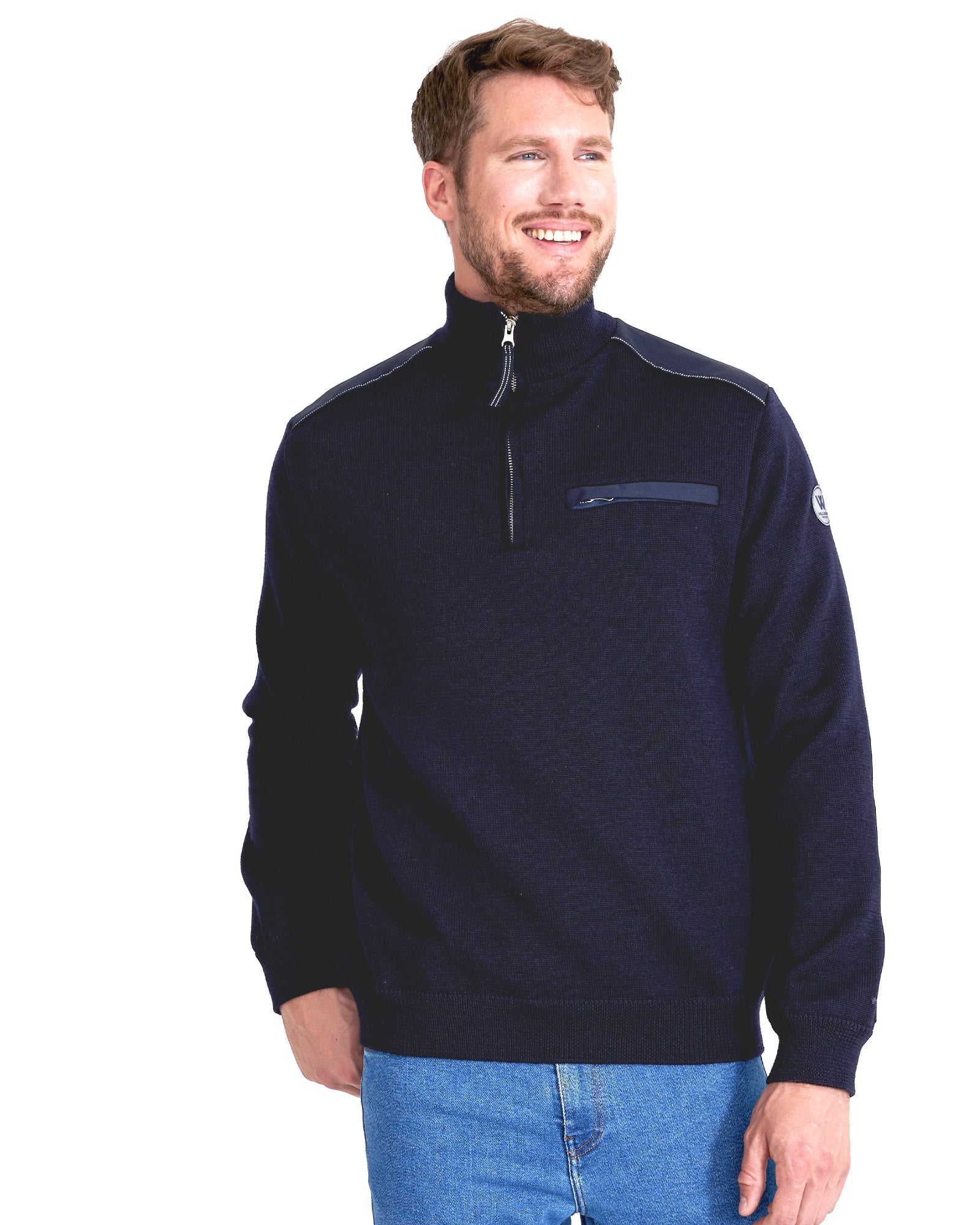 Timmy T-Neck Windproof Wool Sweater- Navy
