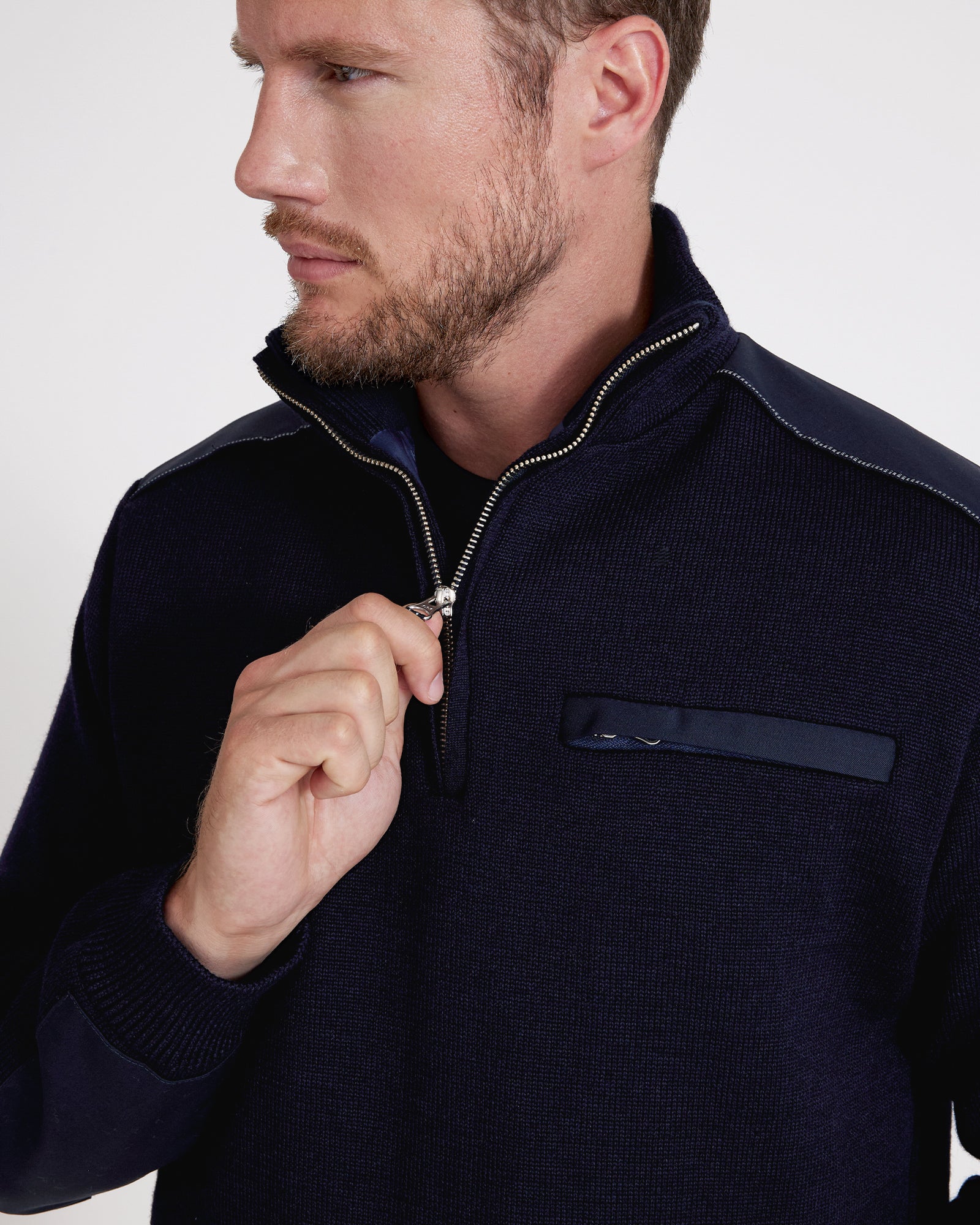 Timmy T-Neck Windproof Wool Sweater- Navy