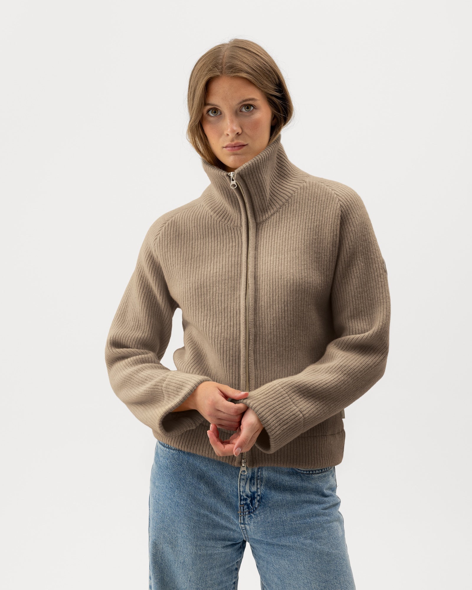 Essie Full Zip Windproof Sweater-Khaki