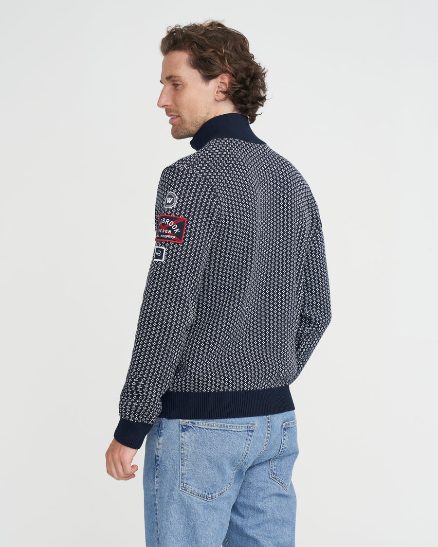 Frej T-Neck WP- Navy/Off White Jacquard