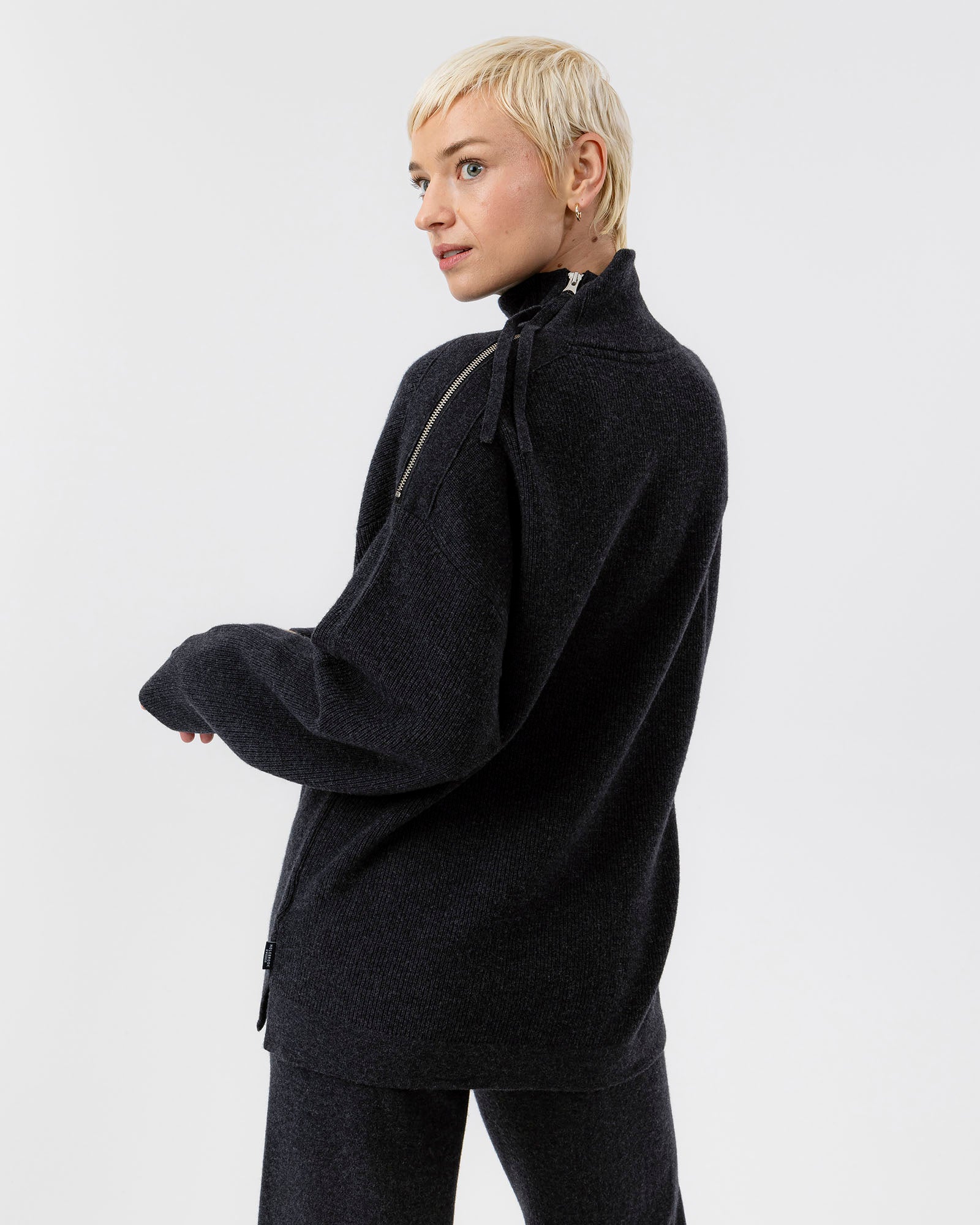 Kristina Zip Sweater- Black Mel