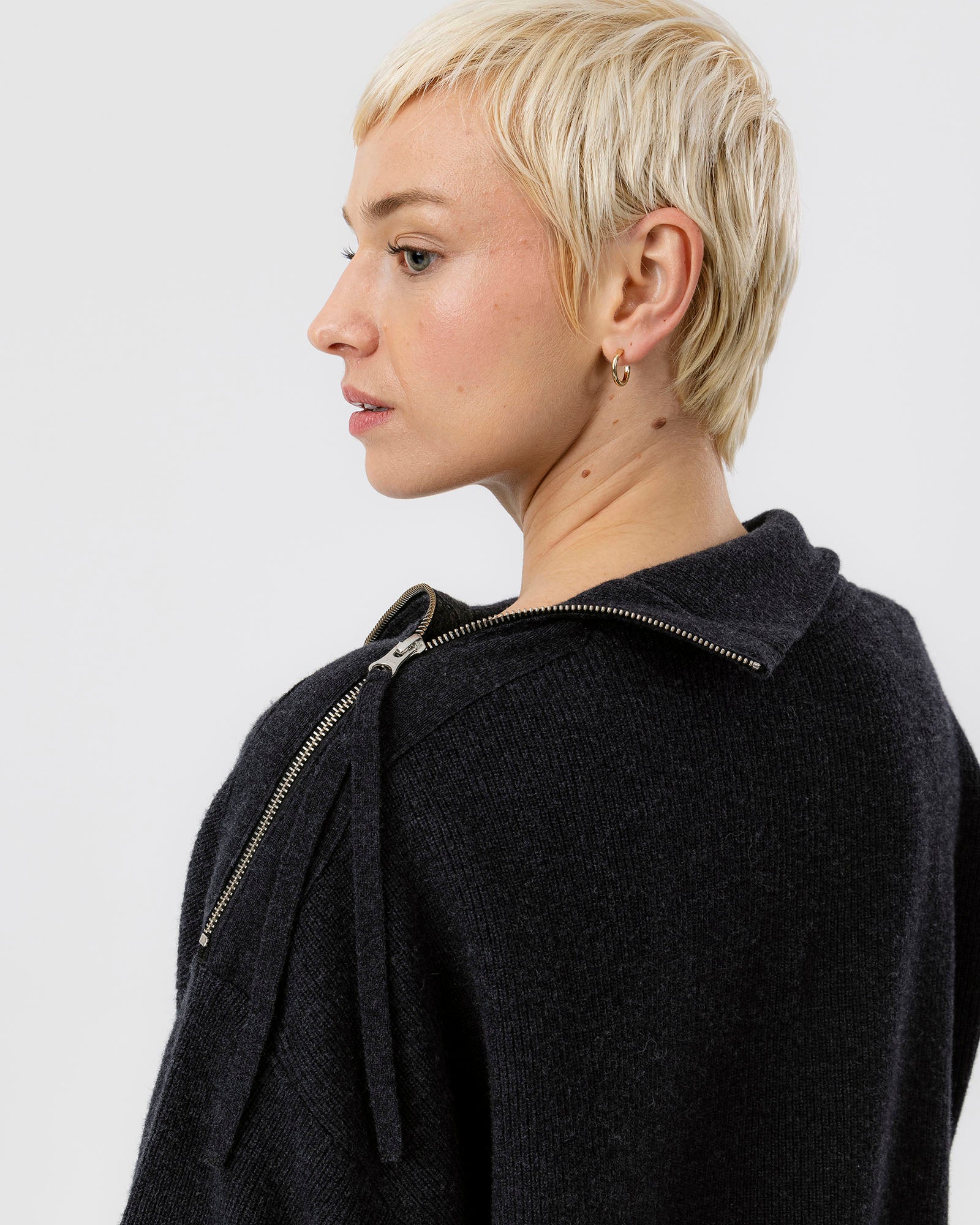 Kristina Zip Sweater- Black Mel