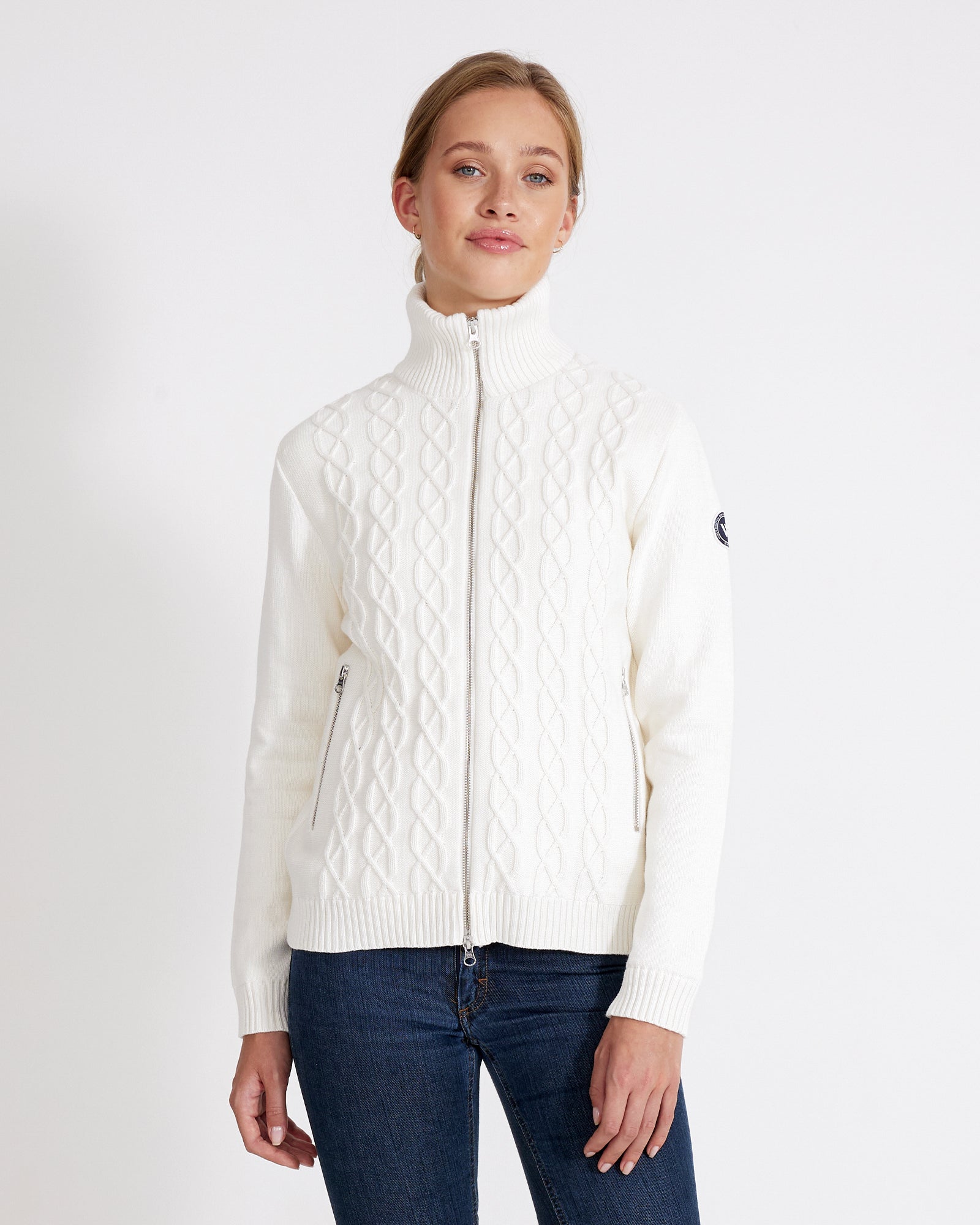 Marianne Full Zip Windproof Sweater- Off White – Holebrook USA