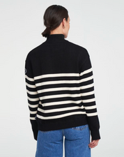 Regina T- Neck Windproof Sweater- Black/Ecru