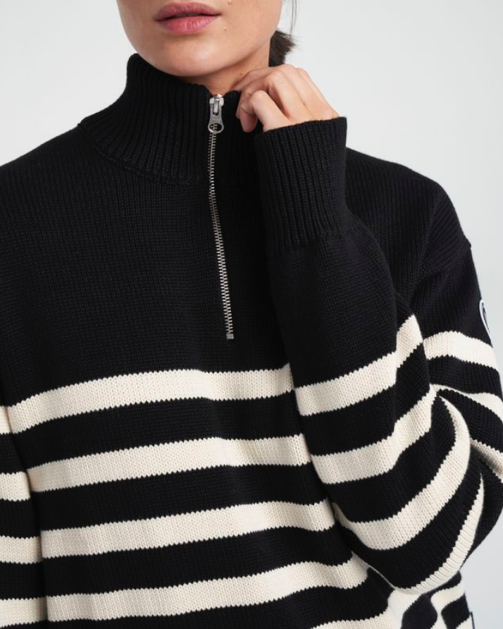 Regina T- Neck Windproof Sweater- Black/Ecru