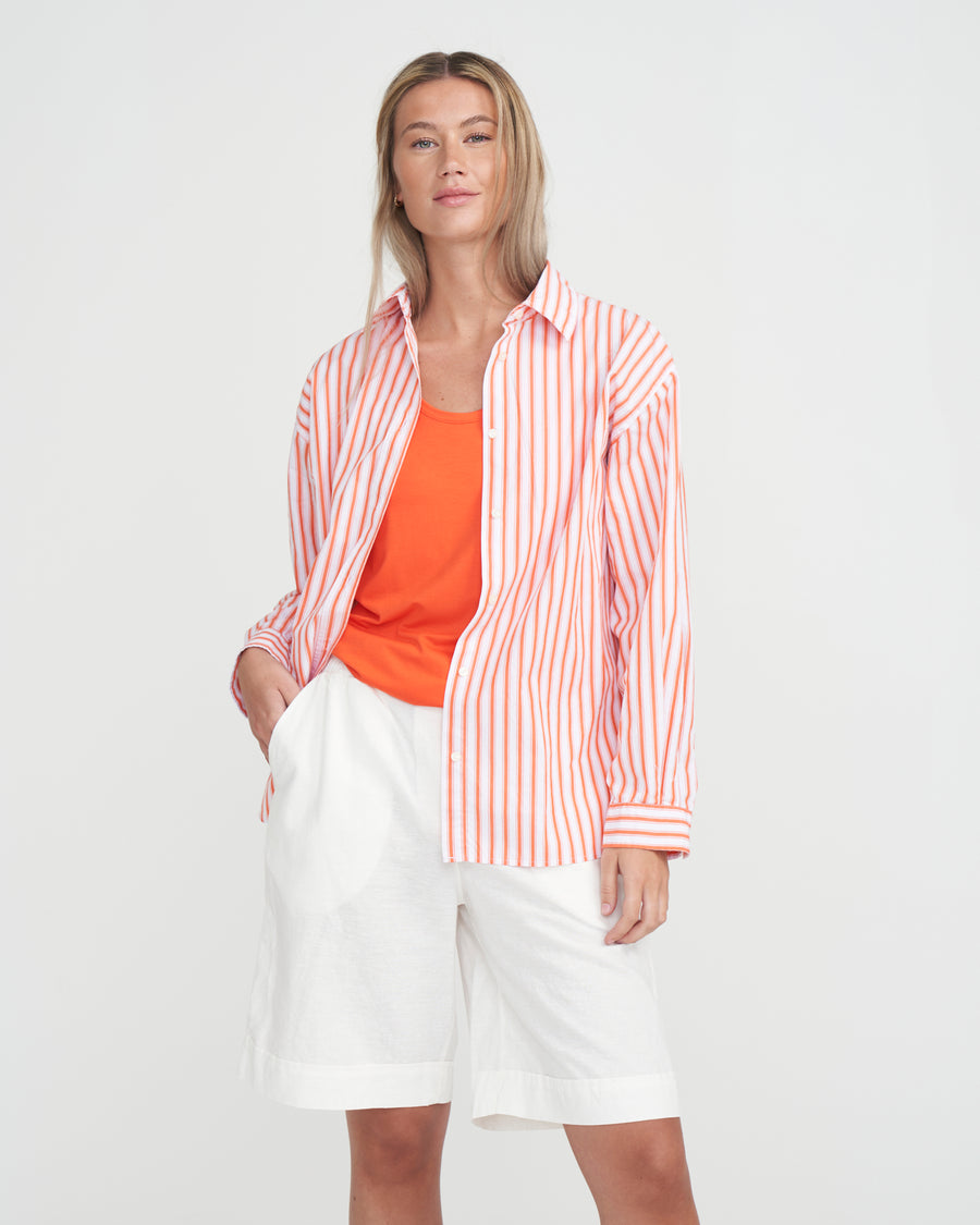 Amalia Shirt- White/Flame Orange