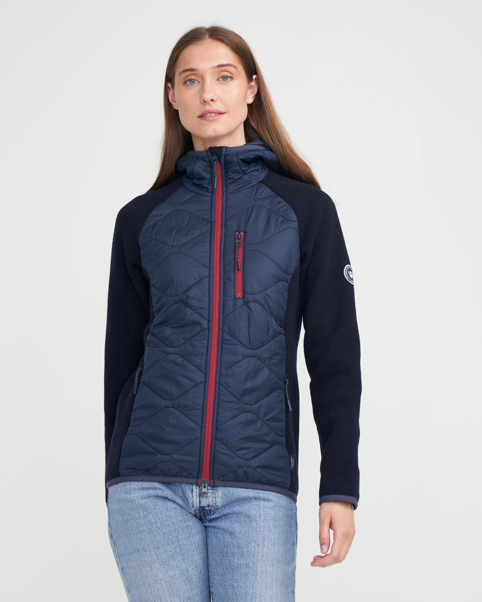 Bodil Windproof Hood Sweater- Navy/ Raspberry