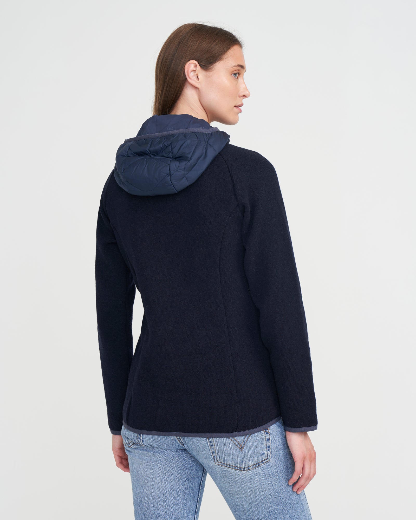 Bodil Windproof Hood Sweater- Navy/ Raspberry