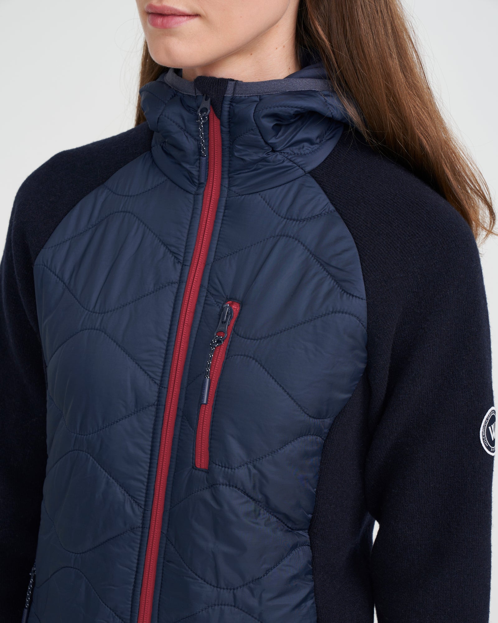 Bodil Windproof Hood Sweater- Navy/ Raspberry