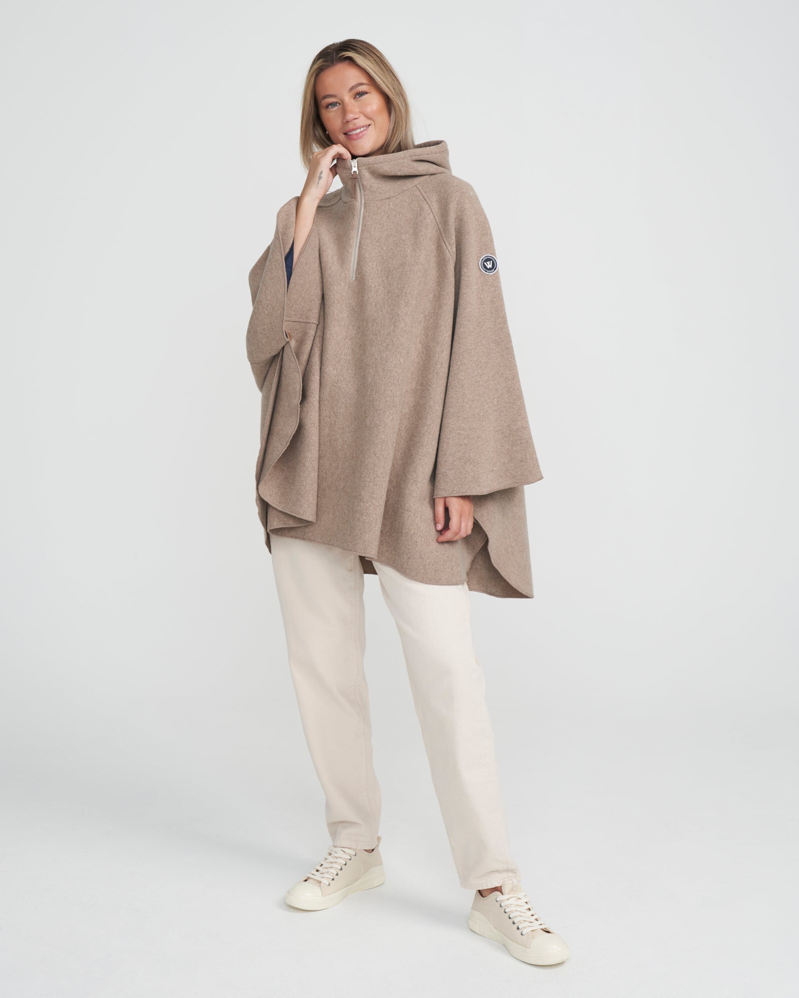 Tina Windproof Wool Poncho - Khaki