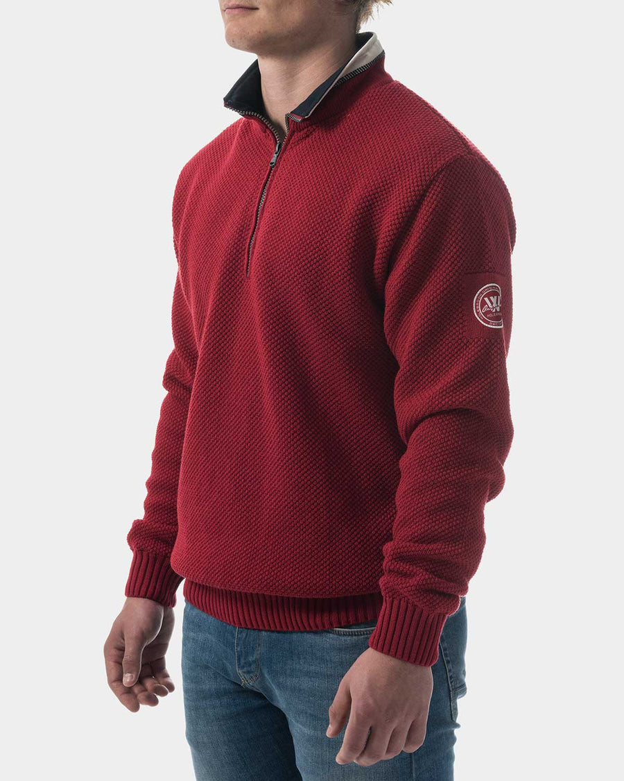 Classic Windproof red sweater 1/4 zip hot guy