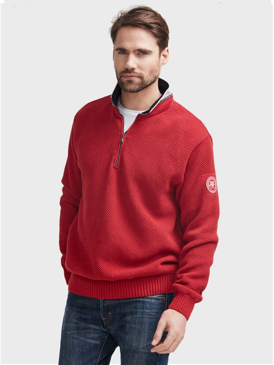 Classic Windproof red sweater 1/4 zip hot guy