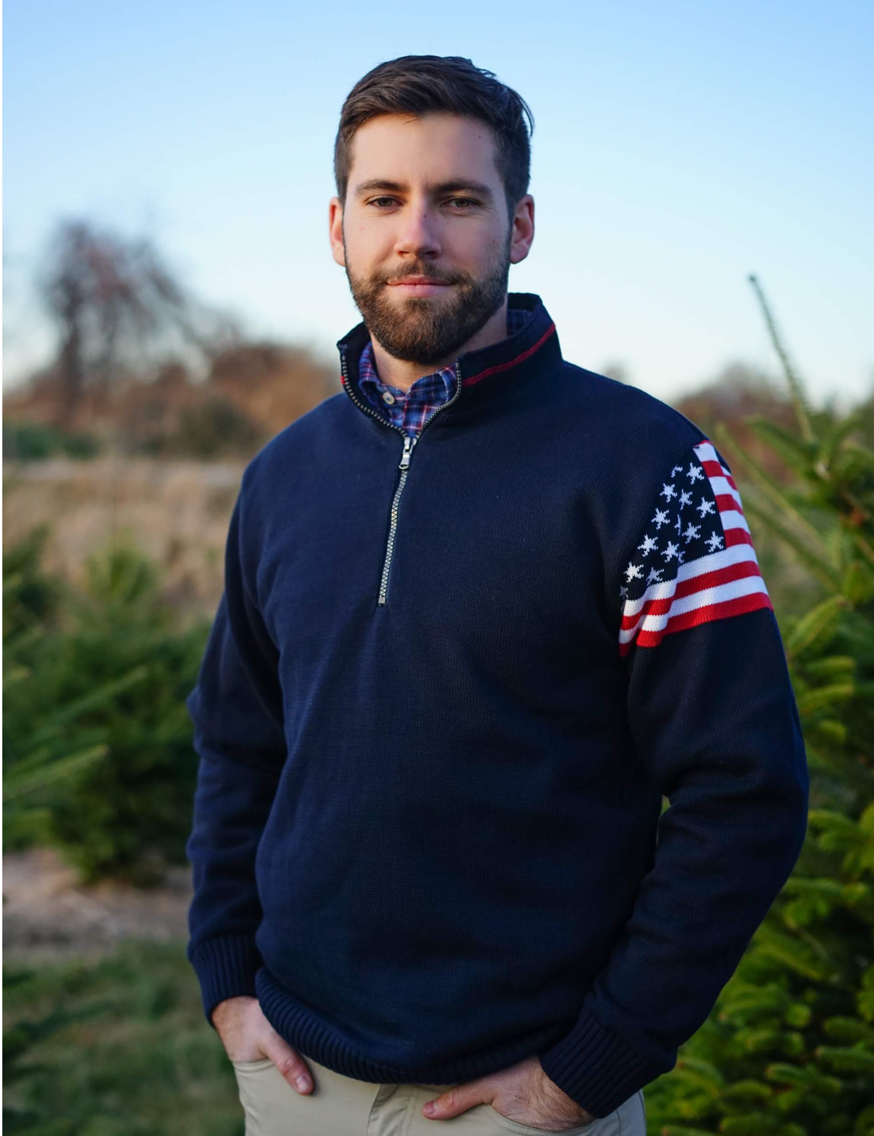 US Flag 1/4 ZIp Windproof Sweater- Navy