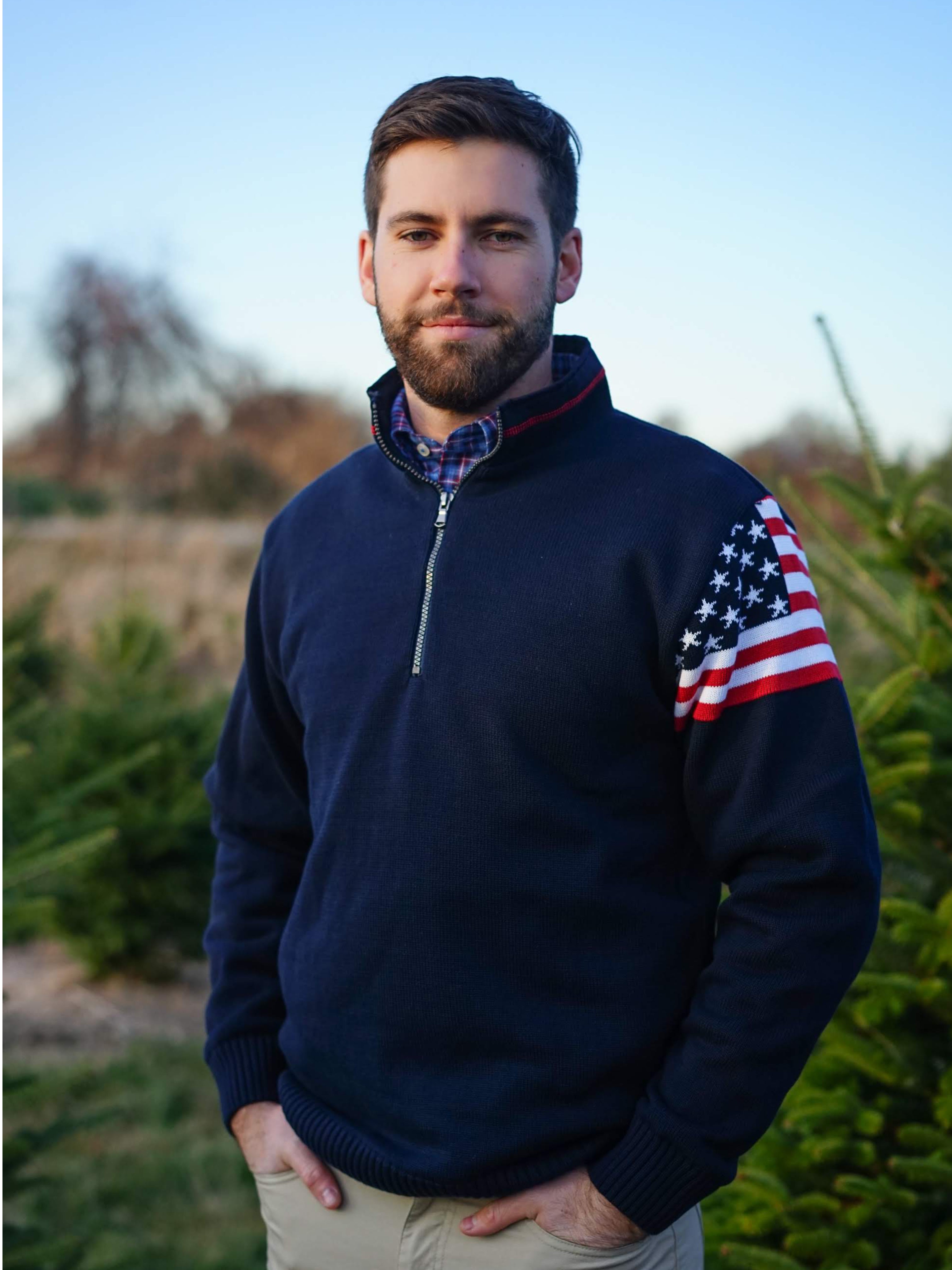 US Flag 1/4 ZIp Windproof Sweater- Navy