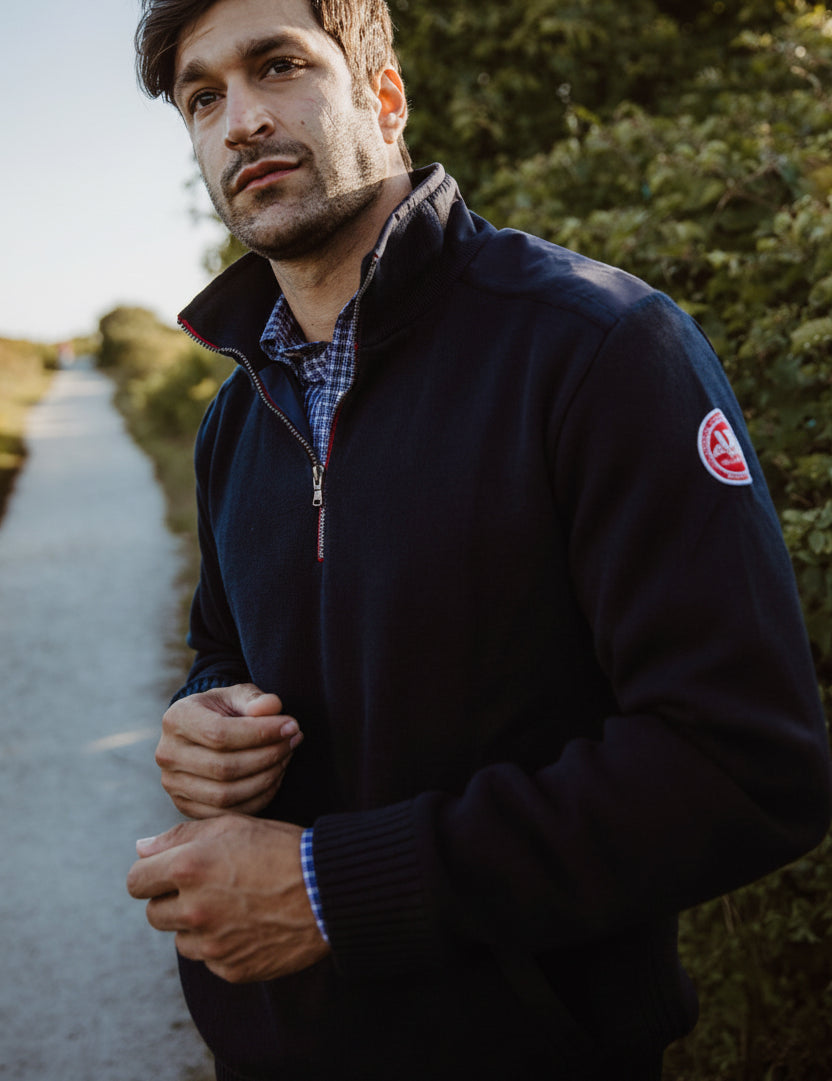 4 zip cotton windproof Sweden Usa navy sweater
