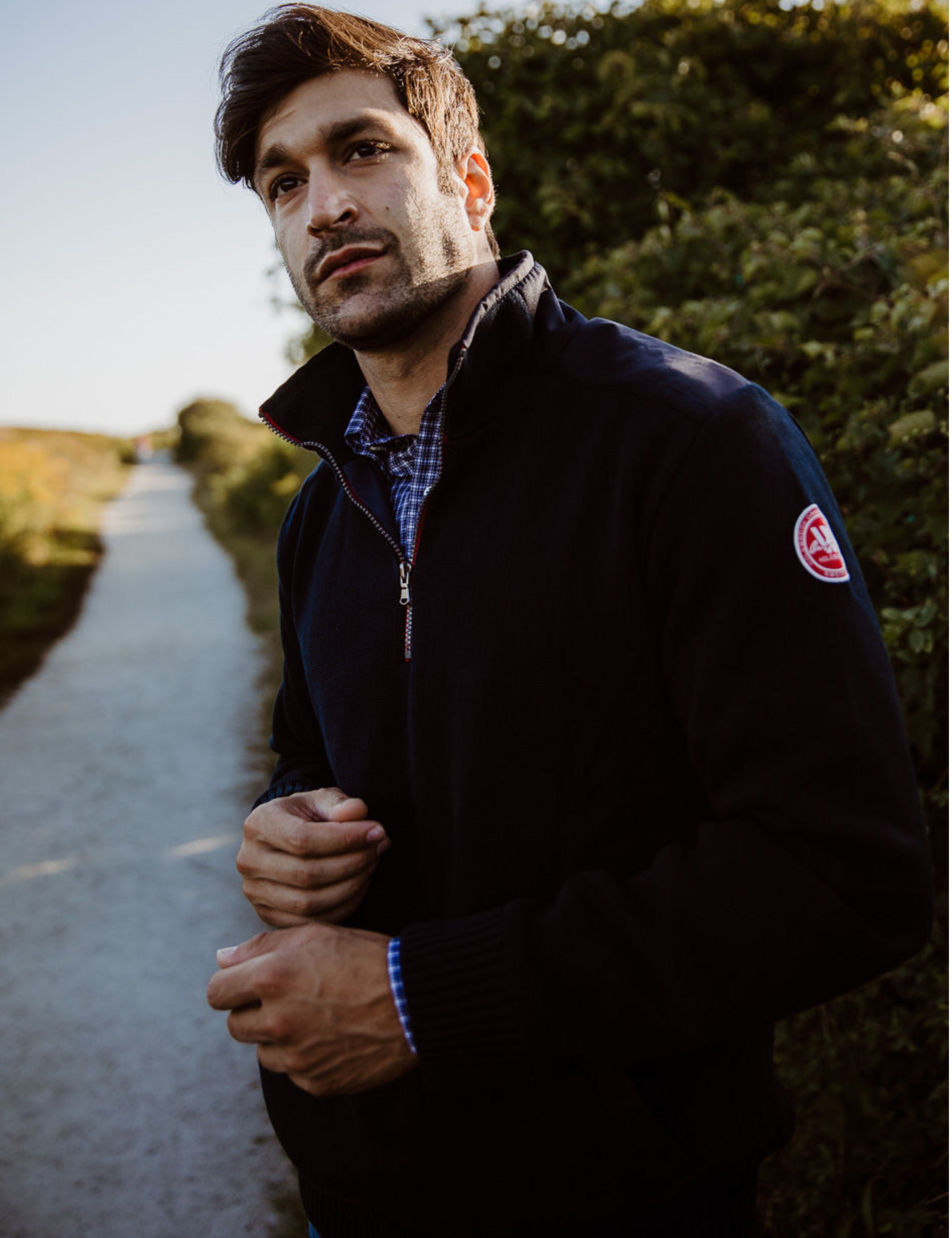 4 zip cotton windproof Sweden Usa navy sweater