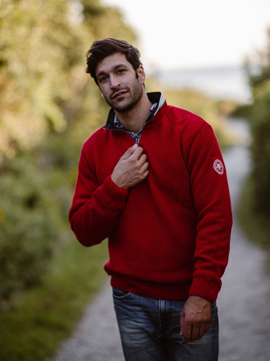 Classic Windproof red sweater 1/4 zip hot guy